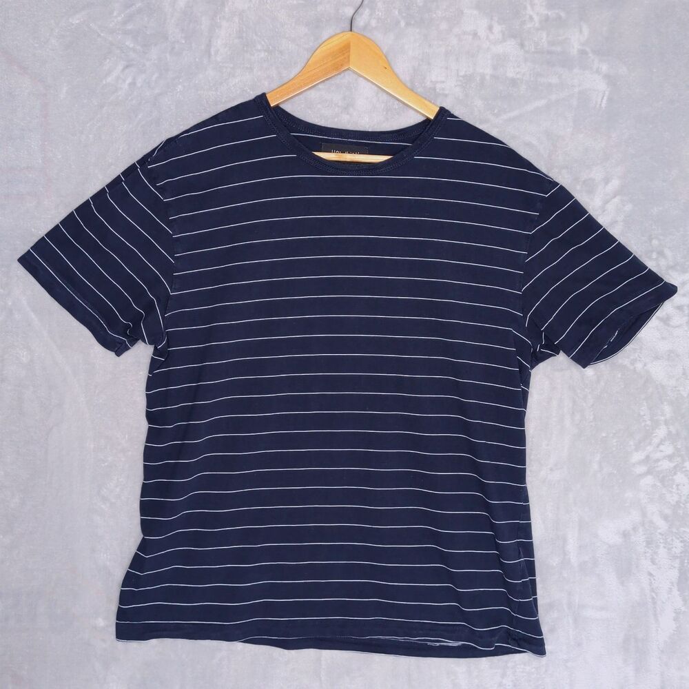 HOWLIN’ Navy Blue Striped Tee Shirt Size L Cotton Belgium Preppy Closet Staple
